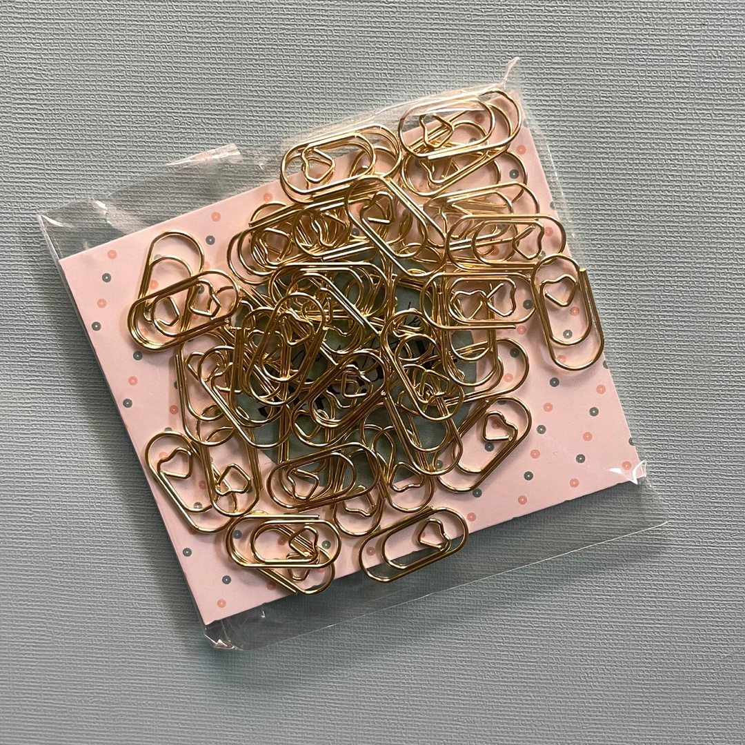 Tiny Gold Heart Paper Clips • 50 Pcs