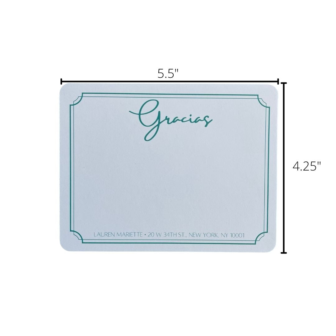 Gracias Notecard Set in Aqua • Personalized