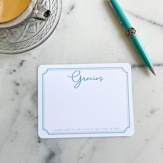 Gracias Notecard Set in Aqua • Personalized