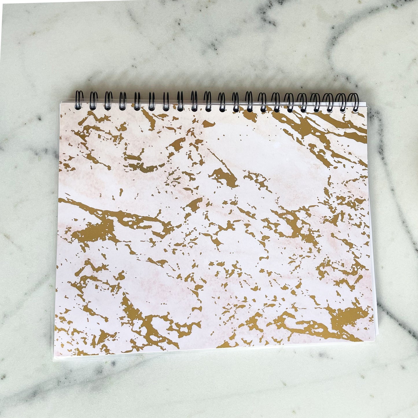 Weekly Planner • Top Spiral • 8.5" x 11" • Pink and Gold Marbled