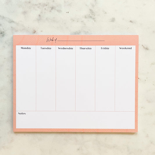 Weekly Desktop Planner Pad • 25 Tear Off Sheets • Coral