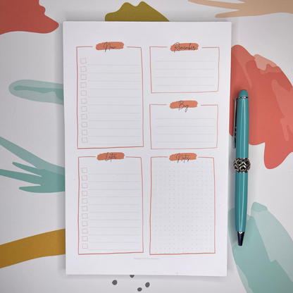 Productivity Planner Pad • 8.5" x 5.5" • 50 sheets • Coral